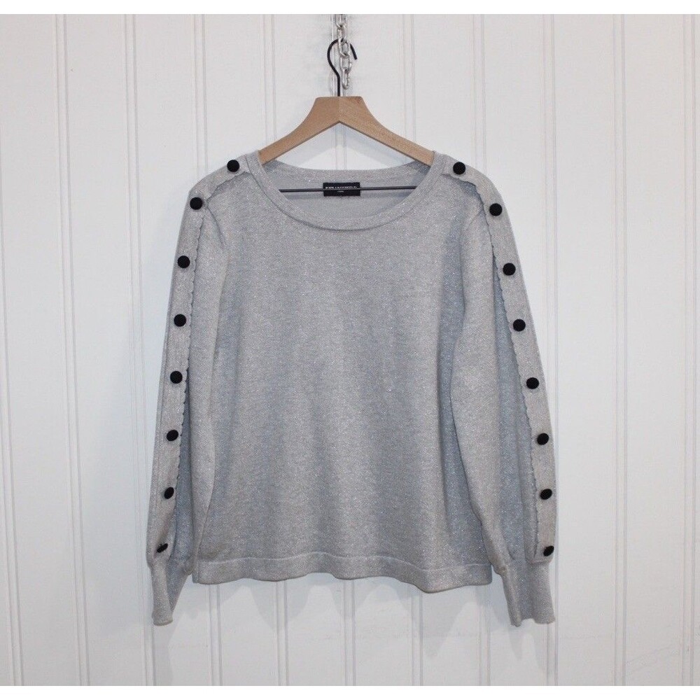 Karl Lagerfeld Paris Metallic Shimmer Button Sleeve Sweater Womens Size Large - Picture 1 of 8